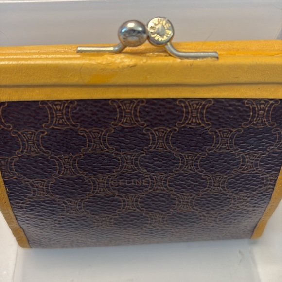 Celine wallet compact Kisslock Macadam coated canvas/leather brown & tan - Picture 9 of 17